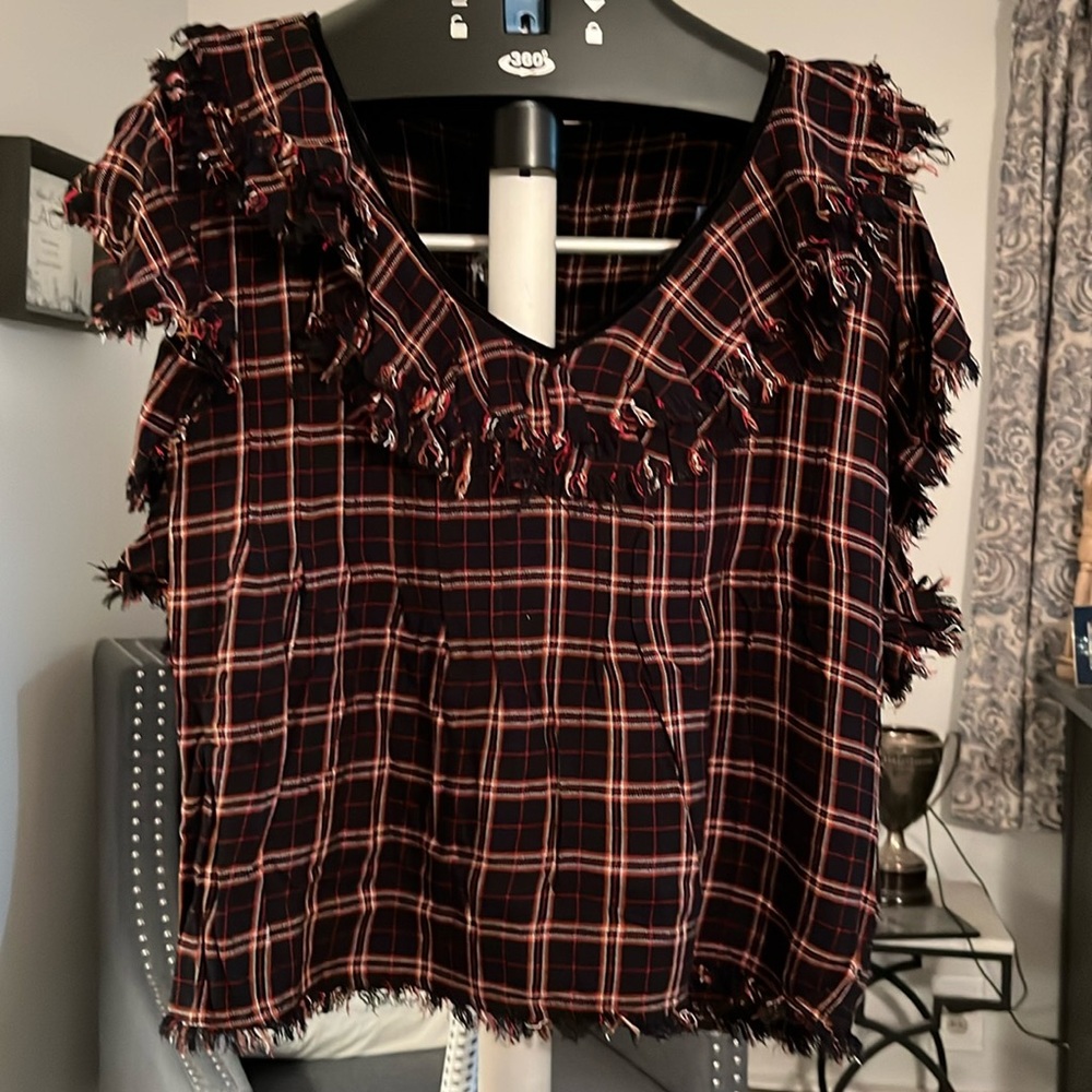 Faherty Yosepha Harper plaid fringe top